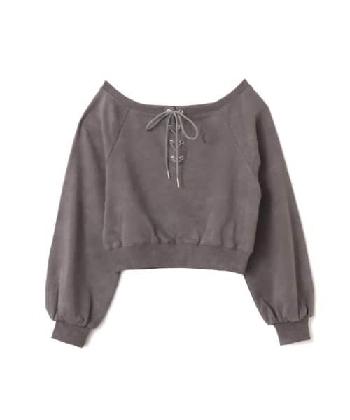 atmos pink Lace-up Sweat Top CHARCOAL - チャコール