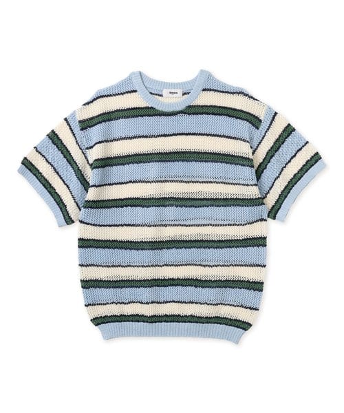 atmos pink Border Mesh Knit Tops BLUE - ブルー