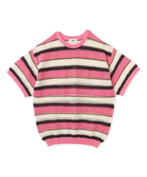 atmos pink Border Mesh Knit Tops PINK - ピンク