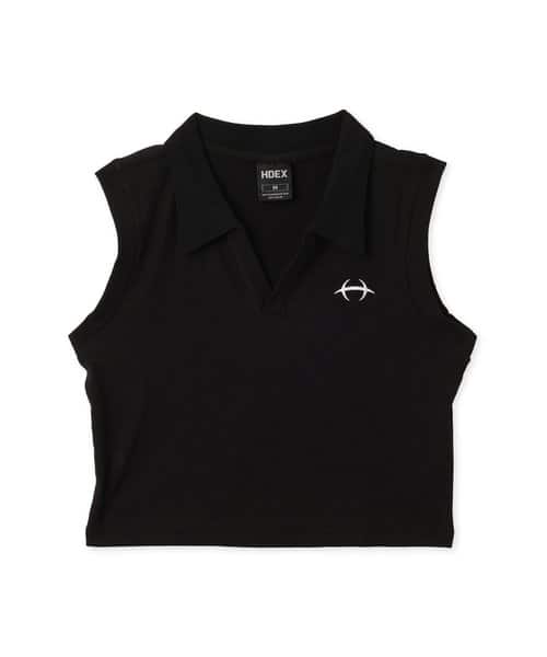 HDEX Womens Open Pique Crop Sleeveless Black エイチデックス ウィメンズ オープン ピケ クロップ スリーブレス ブラック