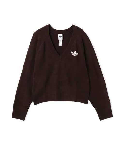 adidas ESSENTIALS KNIT V-NECK SWEATSHIRT LONG SLEEVE オーロラコーヒー - ブラウン