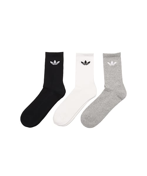 adidas TREFOIL CREW SOCK CUSHION 3 PAIR PACK ホワイト/ミディアムグレーヘザー/ブラック