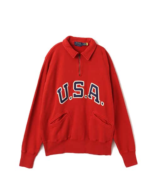 POLO RALPH LAUREN VINTAGE FIT GARMENT DYE NOVELTY USA HALF ZIP SWEAT