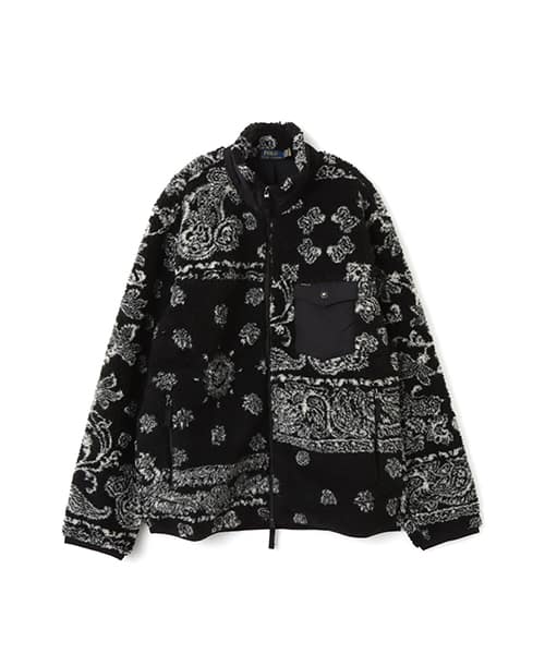 POLO RALPH LAUREN JAQUARD HI-PILE JACKET YUKON PATCHWORK BANDANA - ブラック