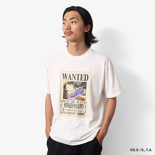 atmos × ONE PIECE WANTED POSTER T-SHRTS WHITE×MONKEY.D.LUFFY 23SU-S