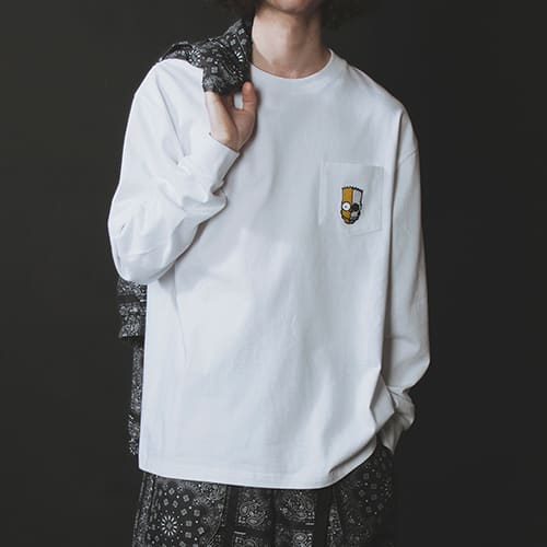 THE SIMPSONS x SECRET BASE x atmos BART EMBROIDERY POCKET LS TEE WHITE 21SP-I