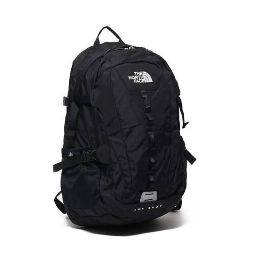 pink and white north face backpack