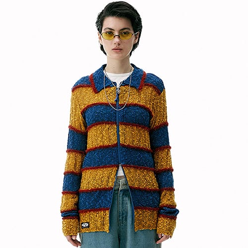 SCULPTOR Mixed Yarn Cllared Cardigan BLUE 22SU-I SCULPTOR Mixed Yarn Cllared Cardigan BLUE 22SU-I