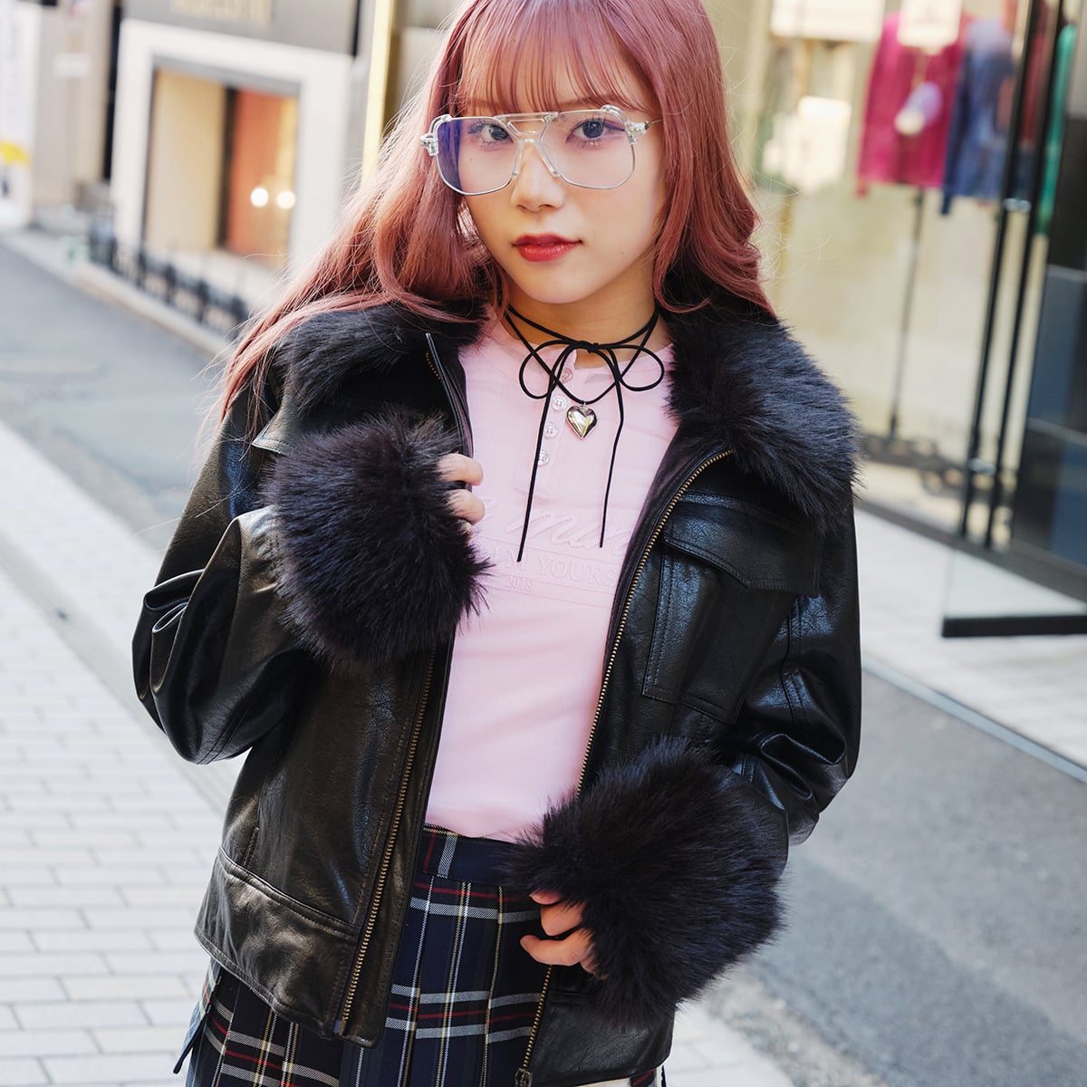 atmos pink 2WAY フェイクレザー ジャケット BLACK 23FA-I